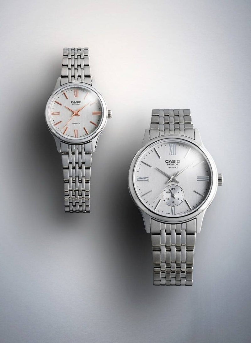 كاسيو Beside Analog Women's Watch BLS-100D-7AVDF, 34.5mm White Dial, Silver Stainless Steel Case & Bracelet, 50 m WR - Image 2